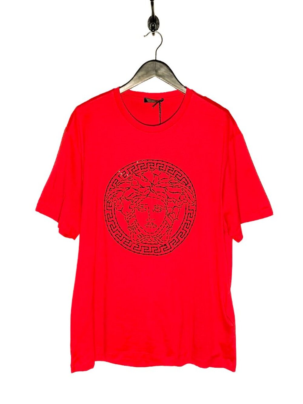 Versace Red Crystal Embellished Medusa Print T-shirt